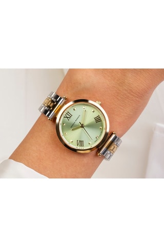 Stalen & Diamanten Quartz Horloge - Zilverkleurig en Goudkleurig - Monica Monaco