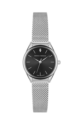 Stalen Quartz Horloge met Diamant - Zilverkleurig en Zwart