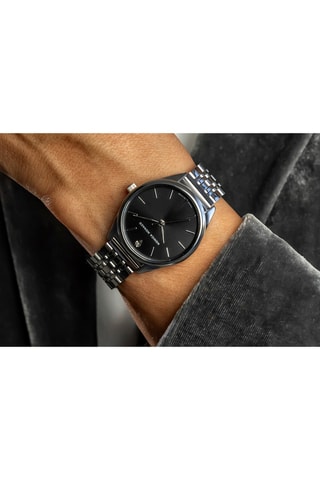 Stalen Quartz Horloge met Diamant - Zilverkleurig en Zwart