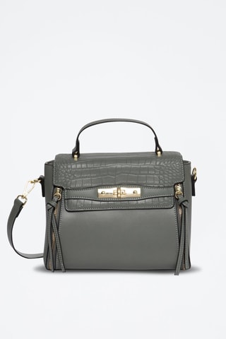 Sac bandoulière en cuir Corner - Gris et vert