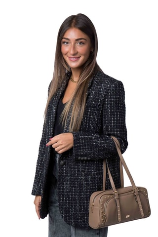 Sac porté épaule Bowling - Beige et doré