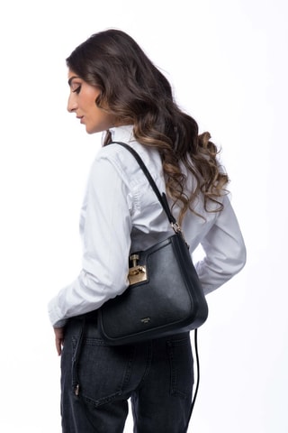 Sac porté épaule en cuir Expresso - Doré et noir