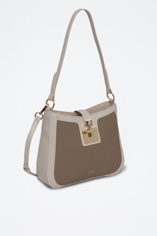 Sac porté épaule en cuir Expresso - Beige, doré et marron