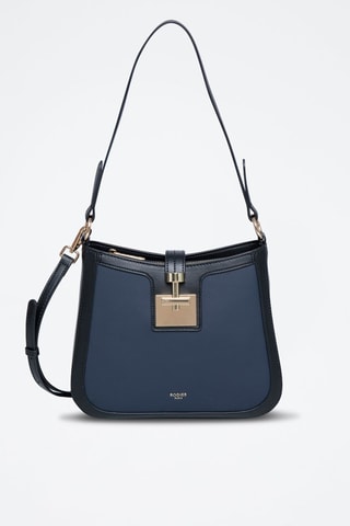 Sac porté épaule en cuir Expresso - Bleu, doré et noir