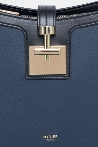 Sac porté épaule en cuir Expresso - Bleu, doré et noir