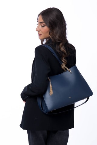 Sac porté épaule en cuir Nolian - Bleu et doré