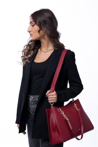 Sac porté épaule en cuir Nolian - Doré et rouge