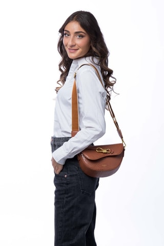 Sac bandoulière en cuir Reglisse - Doré et marron