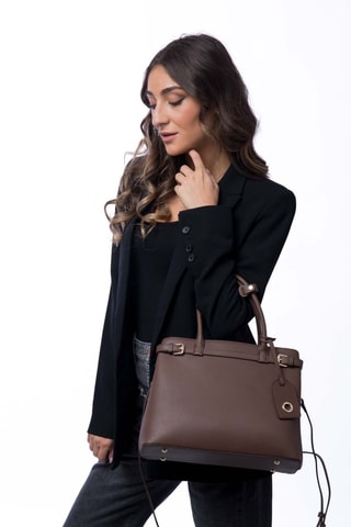 Mala de couro Monaco - Preto - Dourado e castanho