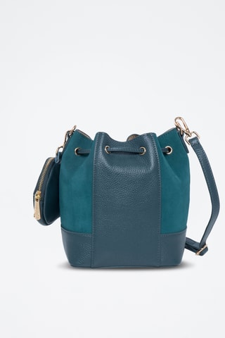 Mala bucket de couro fendido Rio Preto - Azul-pato