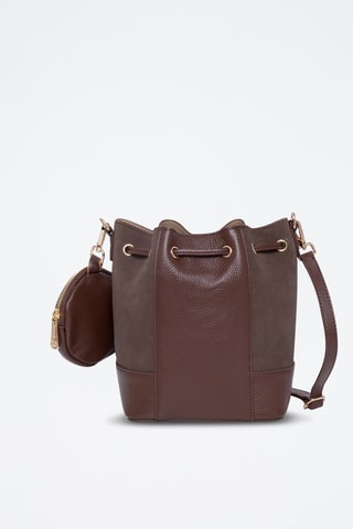 Mala bucket de couro fendido Rio Preto - Castanho