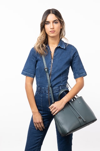 Mala de couro fendido Mizan - Azul-pato