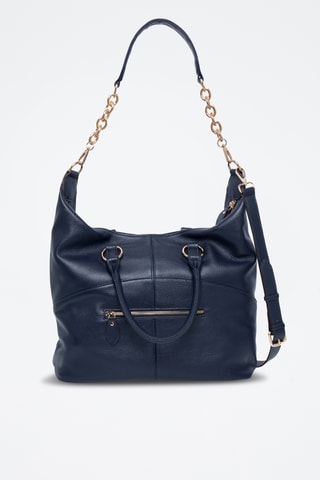 Sac porté épaule en cuir Africa - Bleu marine