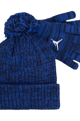 Bonnet à pompon et gants - Bleu nuit chiné