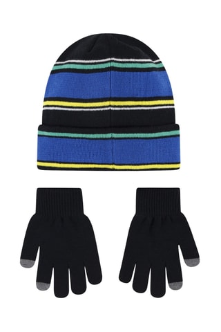Bonnet et gants - Noir et bleu cobalt