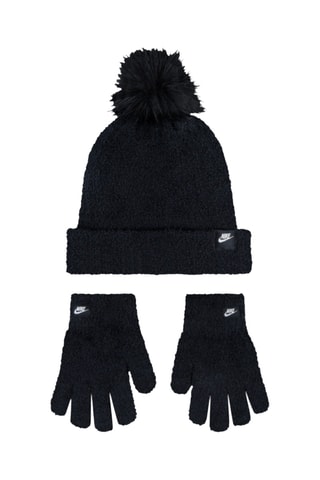 Bonnet à pompon et gants - Noir 