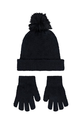 Bonnet à pompon et gants - Noir 