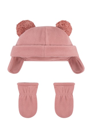 Bonnet aviateur et moufles polaires- Rouge