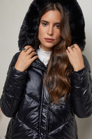 Gewatteerde Jas met Capuchon - Zwart