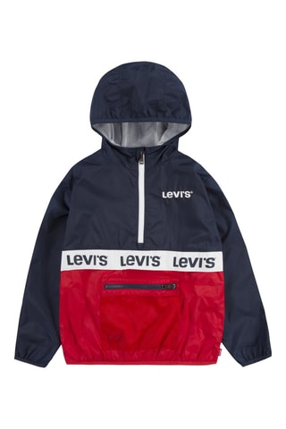 Windjack met capuchon - Marineblauw en rood