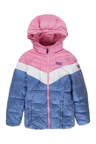 Gewatteerde Jas met Capuchon Blauw en Roze