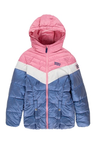 Gewatteerde Jas met Capuchon Blauw en Roze