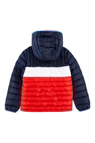 Gewatteerde Jas met Capuchon Marineblauw en Rood