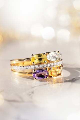 Bague Cayuga - Geelgoud, Diamanten, Peridoot, Topaas, Amethist en Citrien