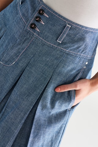 Jupe taille haute plissée - Bleu