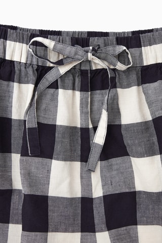 Short en lin - Bleu marine et blanc