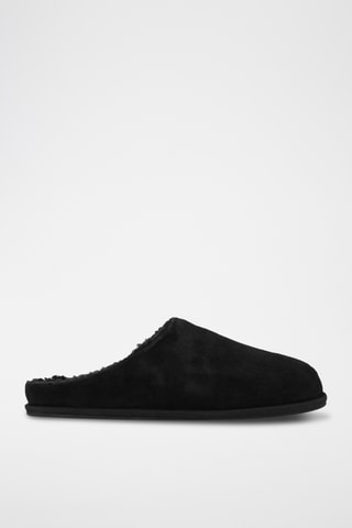 Pantoufles fourrées en nubuck - Noir