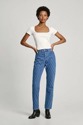 Jeans Hoge Taille Straight Cut Diamond - Blauw