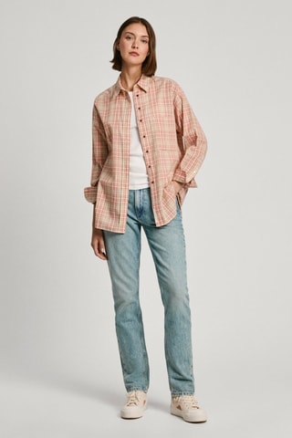 Blouse Rita Check - Beige en Rood