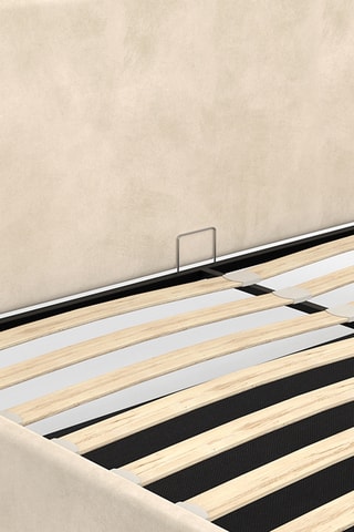 Cama com arrumação em veludo bege com sommier e cabeceira de cama 160x200cm