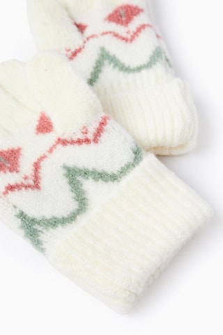 Bonnet à pompon et moufles - Blanc