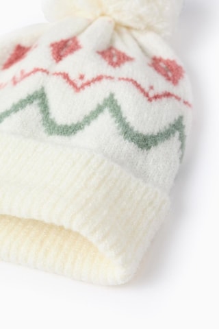 Bonnet à pompon et moufles - Blanc