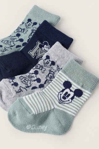 4 paires de chaussettes Mickey Disney - Bleu marine, gris clair et vert d'eau