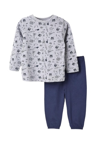 Pyjama - Gris clair chiné et bleu marine