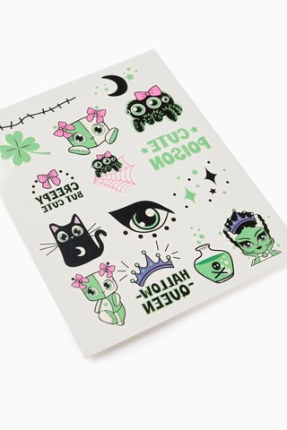 5 feuilles de tatouages éphémères - Noir et vert clair