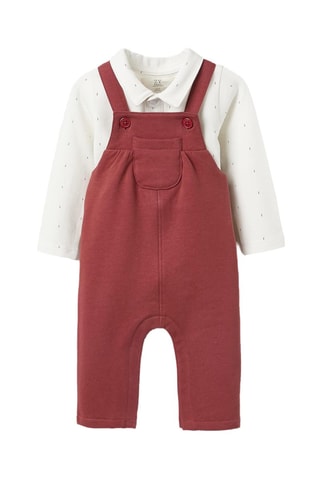 Body et salopette - Blanc et rouge brique