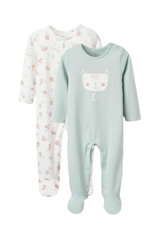 2 grenouillères - Vert d'eau et blanc