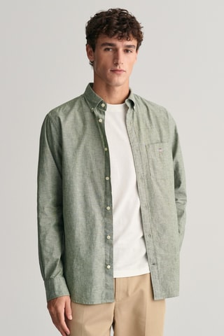 Camisa regular em linho - Verde-azeitona