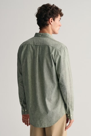 Camisa regular em linho - Verde-azeitona