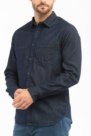 Camisa slim- Azul-escuro