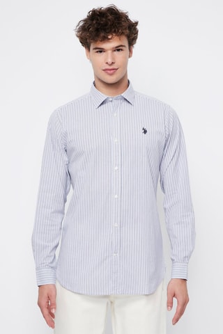 Camisa slim - Branco e azul-celeste