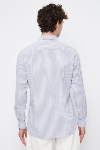 Camisa slim - Branco e azul-celeste
