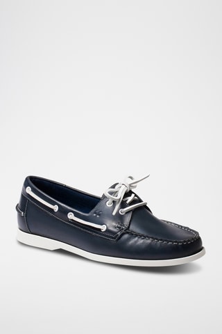 Chaussures bateau en cuir Thomas - Bleu marine - Guillemets