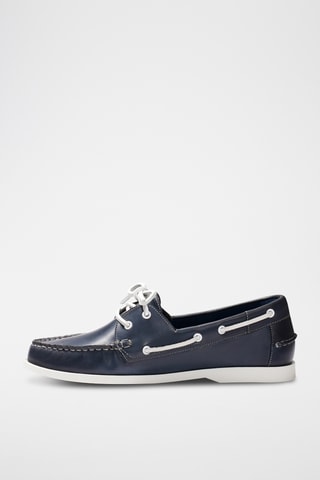 Chaussures bateau en cuir Thomas - Bleu marine - Guillemets