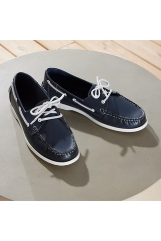 Chaussures bateau en cuir Thomas - Bleu marine - Guillemets