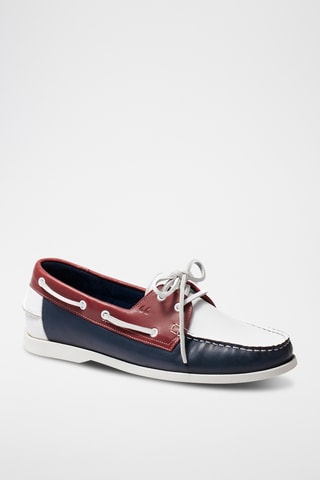 Chaussures bateau en cuir Thomas - Bleu marine et blanc - Guillemets